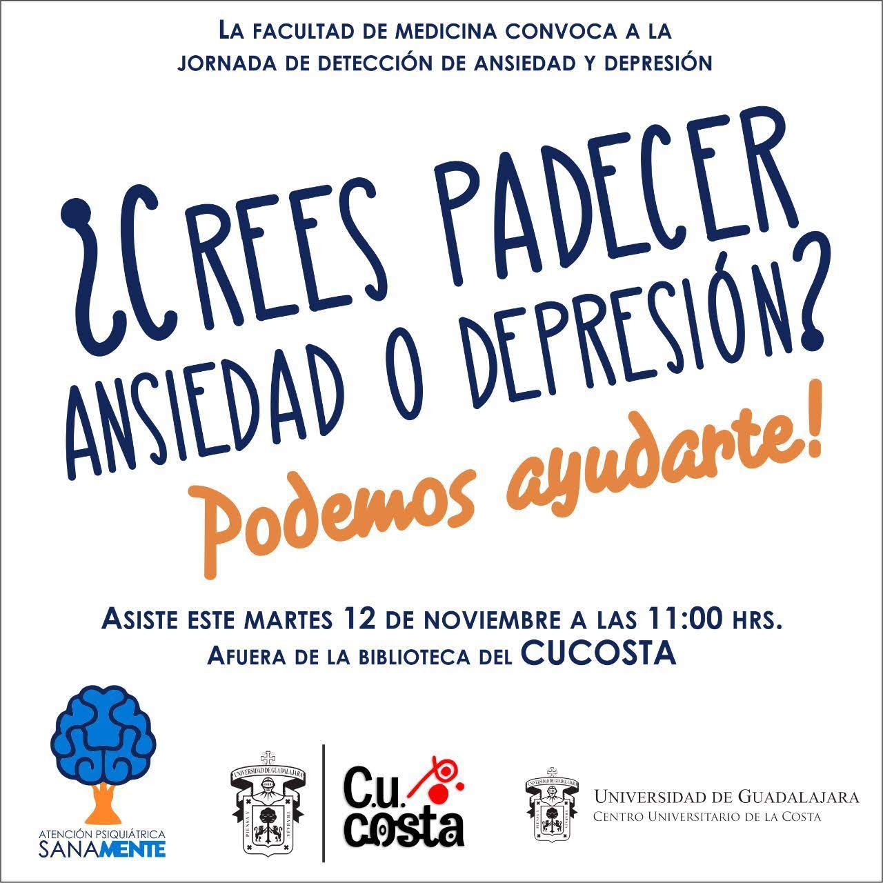 Convocatoria a la jornada de detección de Ansiedad y Depresión en el CUCosta de la UdeG